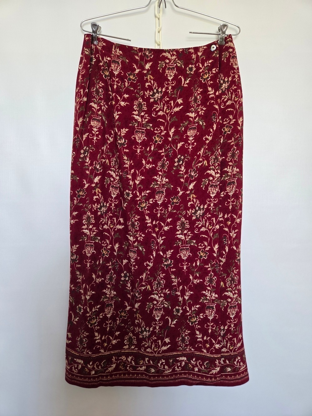 CHARTER CLUB WRAP MAXI SKIRT WOMEN BURGUNDY FLORAL PRINT 90's Y2K SZ 14